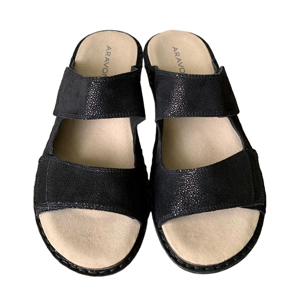 Aravon Black Metallic Suede Cambridge Sandal (Beachy Boho Festival Hippie Indie)